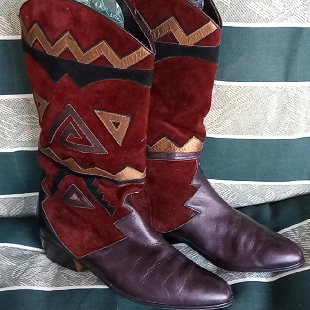 All leather and suede K + S Studio bohemian cowboy boots .